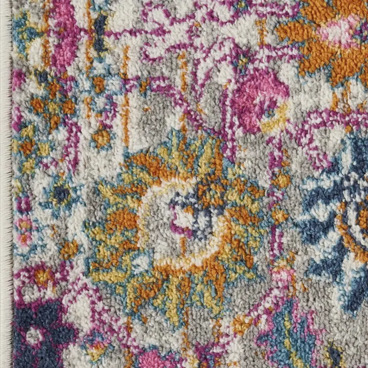 8' Silver Gray And Pink Floral Distressed Runner Rug
