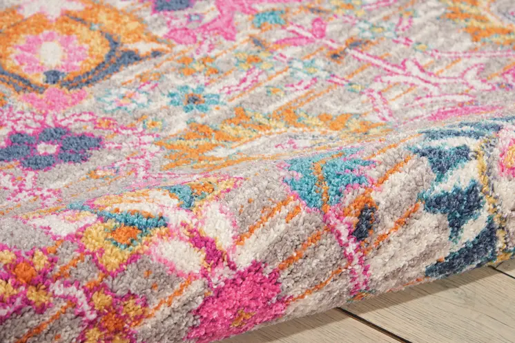 5' X 7' Gray And Pink Floral Distressed Area Rug
