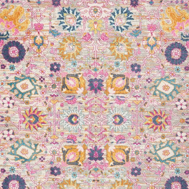 5' X 7' Gray And Pink Floral Distressed Area Rug