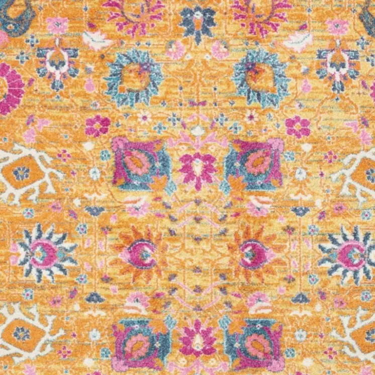 4' X 6' Blue And Orange Floral Distressed Area Rug