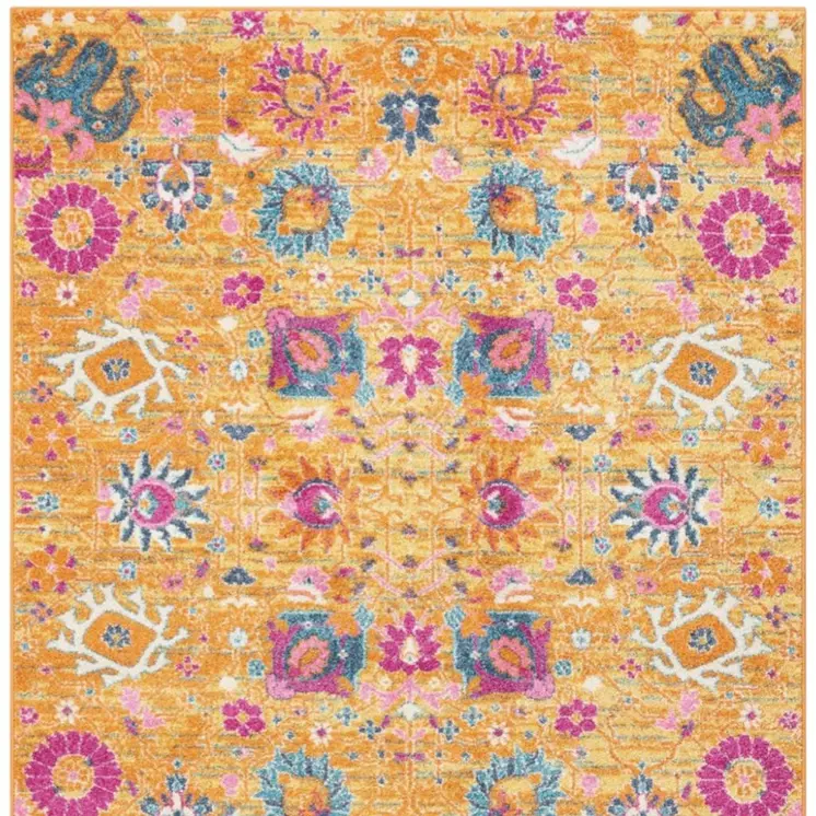4' X 6' Blue And Orange Floral Distressed Area Rug