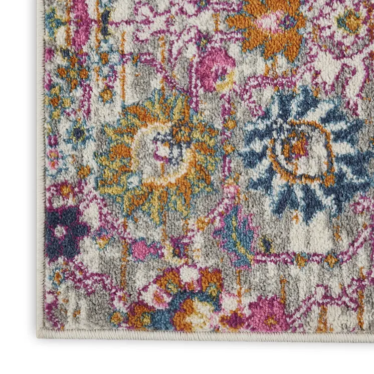 5' X 7' Blue And Orange Floral Distressed Area Rug