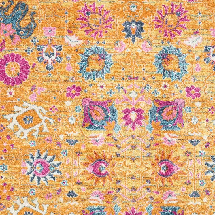 5' X 7' Blue And Orange Floral Distressed Area Rug