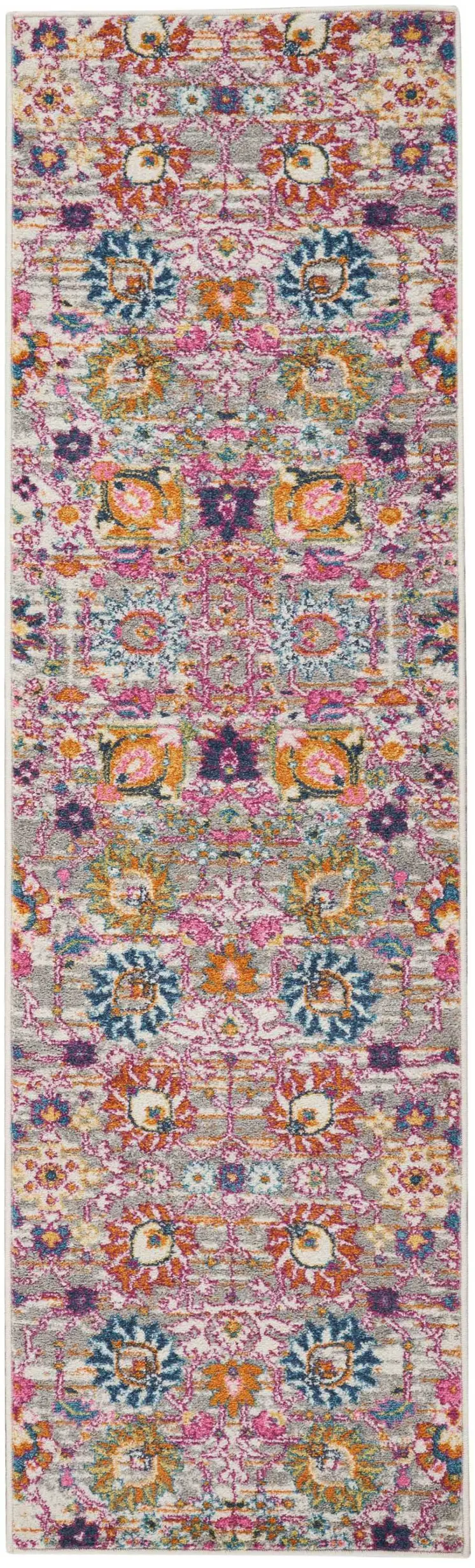 5' X 7' Blue And Orange Floral Distressed Area Rug