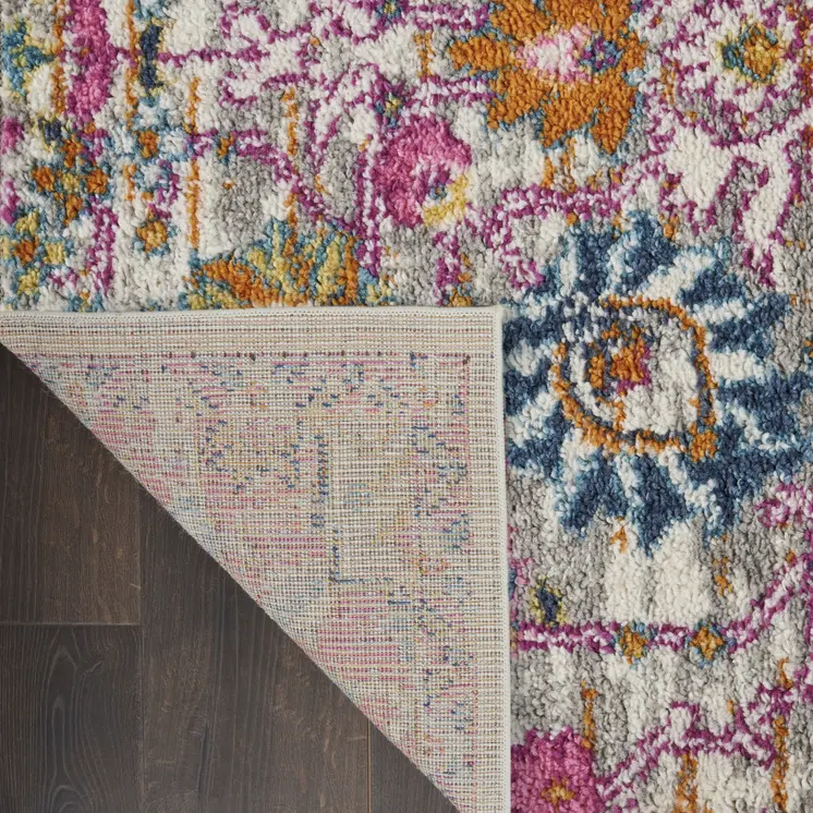 5' X 7' Blue And Orange Floral Distressed Area Rug