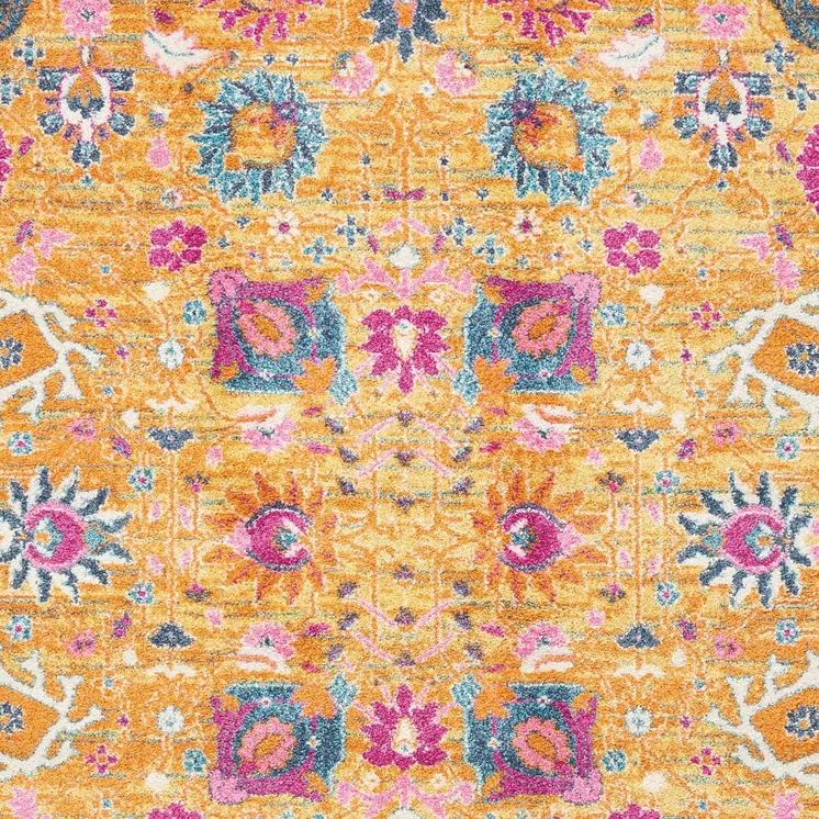 7' X 10' Blue And Orange Floral Distressed Area Rug