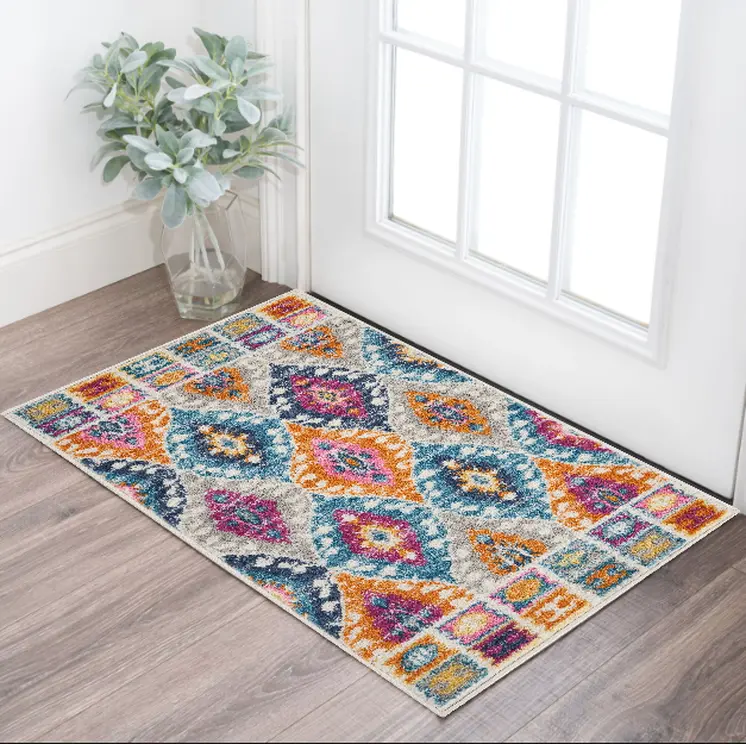 2' X 3' Ivory And Blue Ogee Distressed Area Rug
