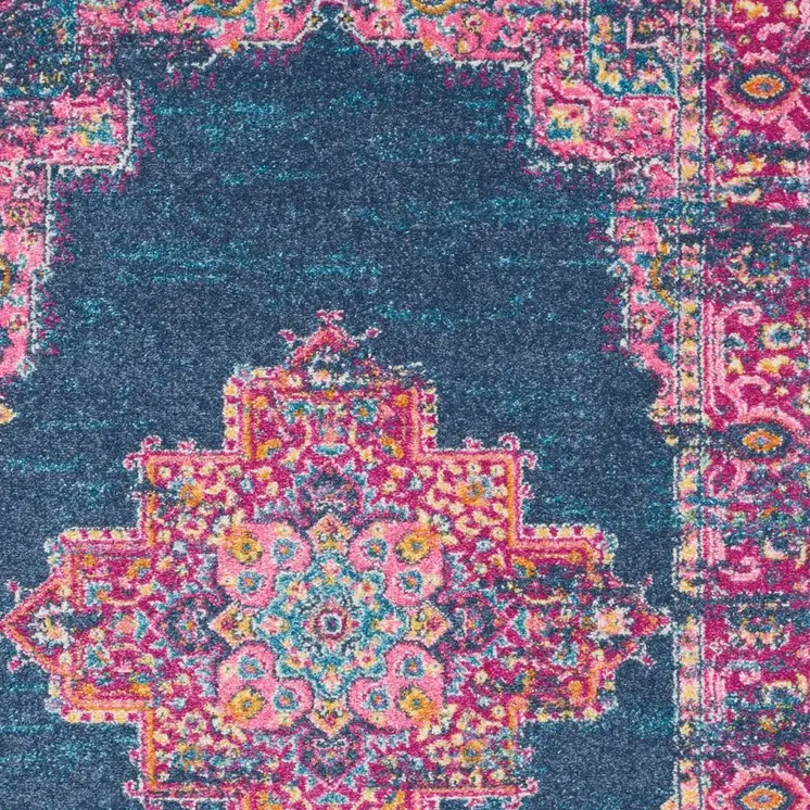4' X 6' Blue And Pink Medallion Distressed Area Rug