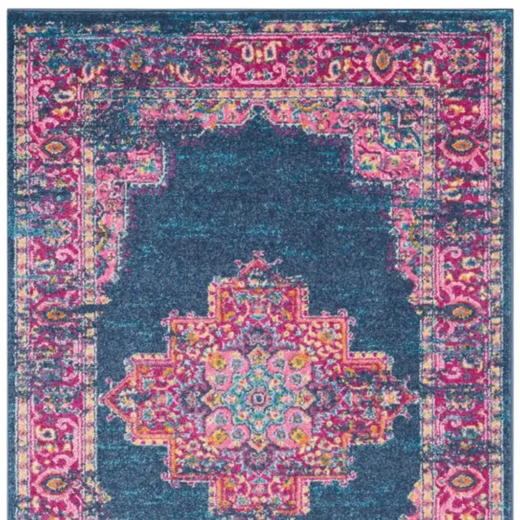 4' X 6' Blue And Pink Medallion Distressed Area Rug