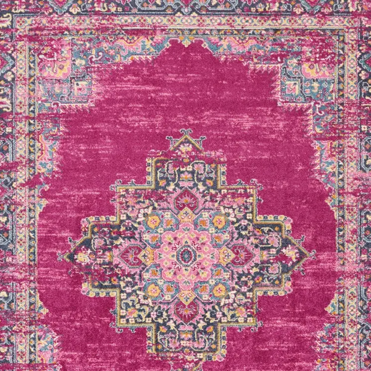 8' X 10' Fuchsia And Blue Oriental Distressed Area Rug