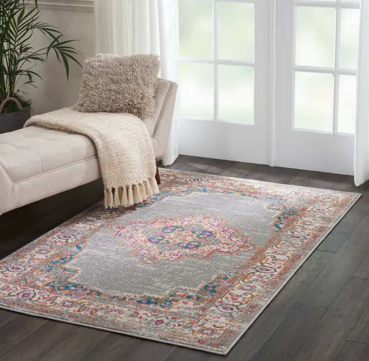 4' X 6' Gray And Gold Medallion Distressed Area Rug