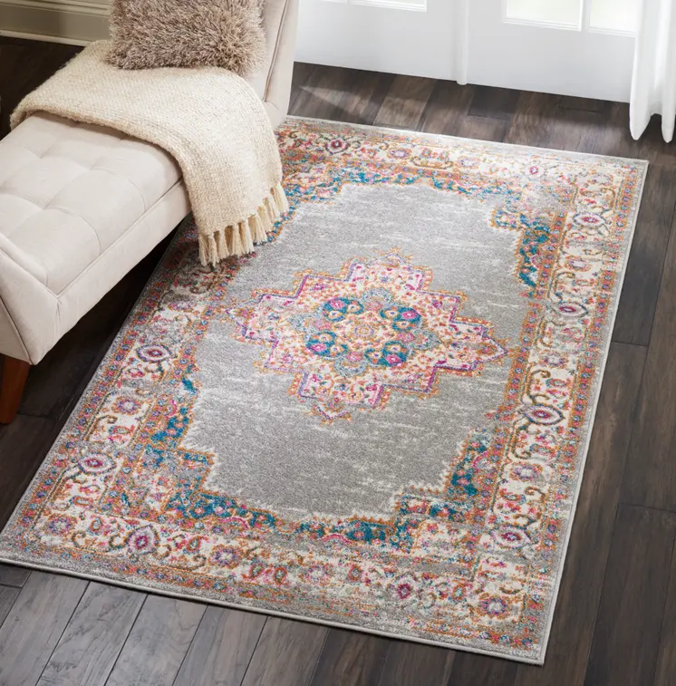 4' X 6' Gray And Gold Medallion Distressed Area Rug