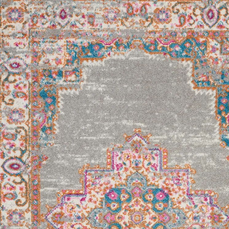 4' X 6' Gray And Gold Medallion Distressed Area Rug