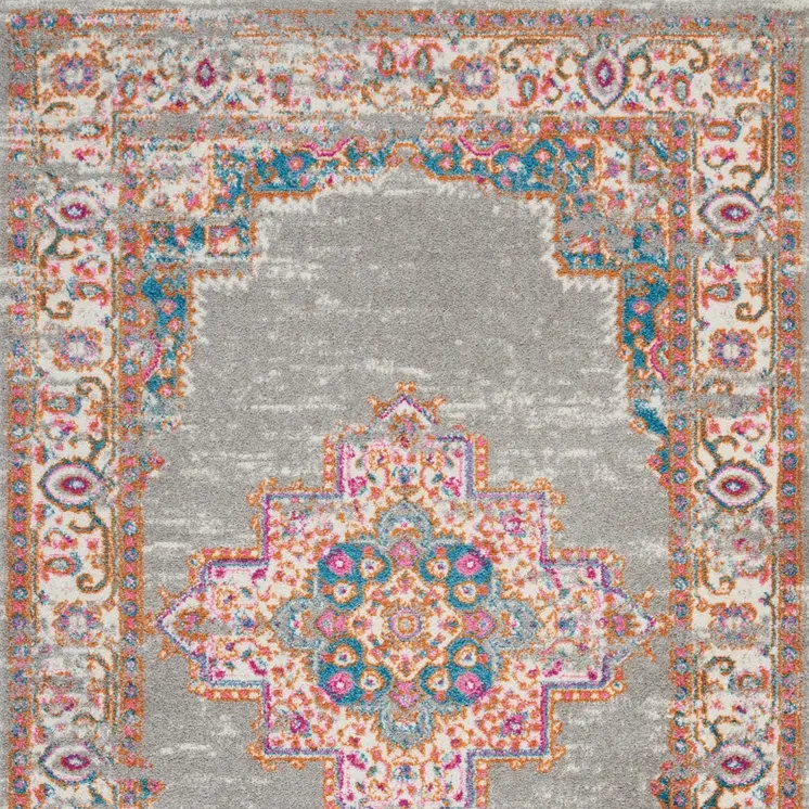 4' X 6' Gray And Gold Medallion Distressed Area Rug