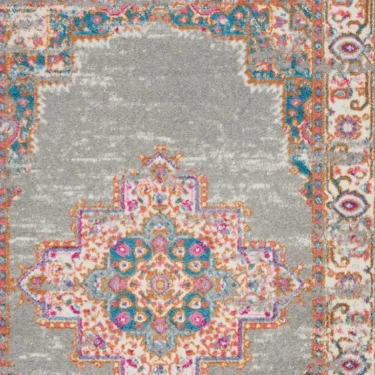 4' X 6' Gray And Gold Medallion Distressed Area Rug