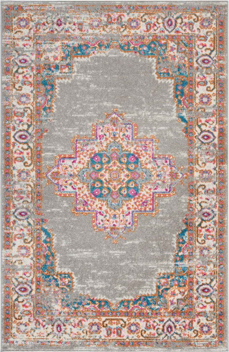 4' X 6' Gray And Gold Medallion Distressed Area Rug