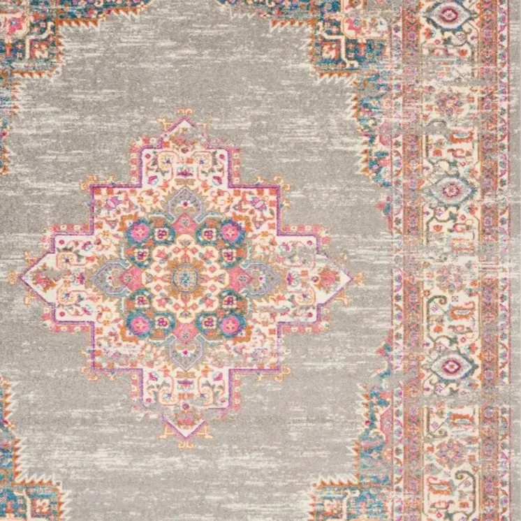 8' X 10' Gray And Gold Medallion Distressed Area Rug