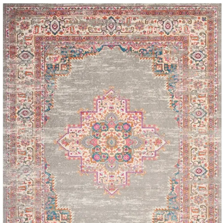 8' X 10' Gray And Gold Medallion Distressed Area Rug