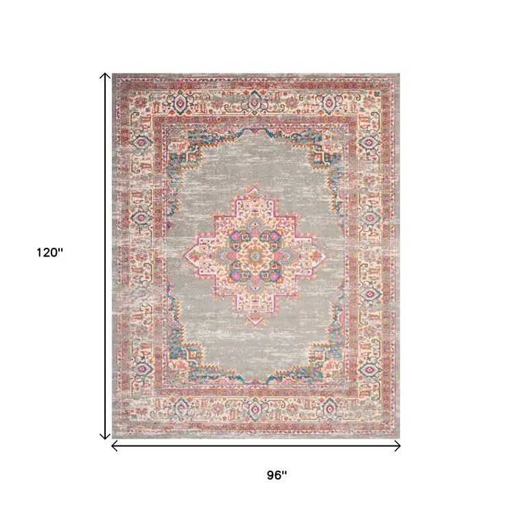 8' X 10' Gray And Gold Medallion Distressed Area Rug