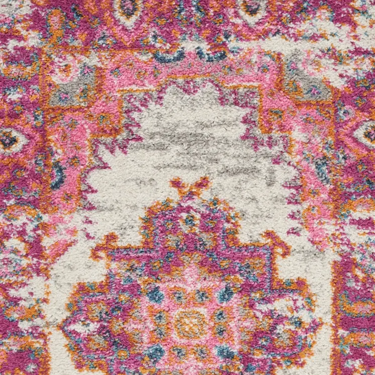2' X 3' Ivory And Fuchsia Oriental Distressed Area Rug
