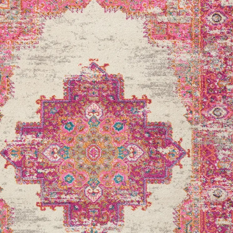 4' X 6' Ivory And Fuchsia Oriental Distressed Area Rug