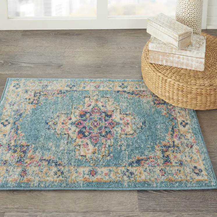 2' X 3' Blue And Ivory Southwestern Distressed Area Rug