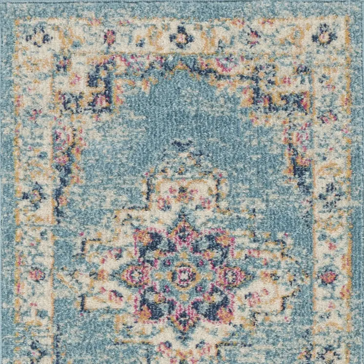 2' X 3' Blue And Ivory Southwestern Distressed Area Rug