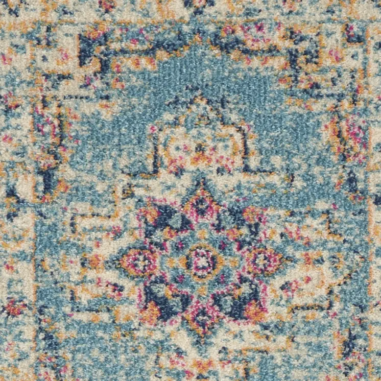 6' Blue And Ivory Southwestern Distressed Runner Rug
