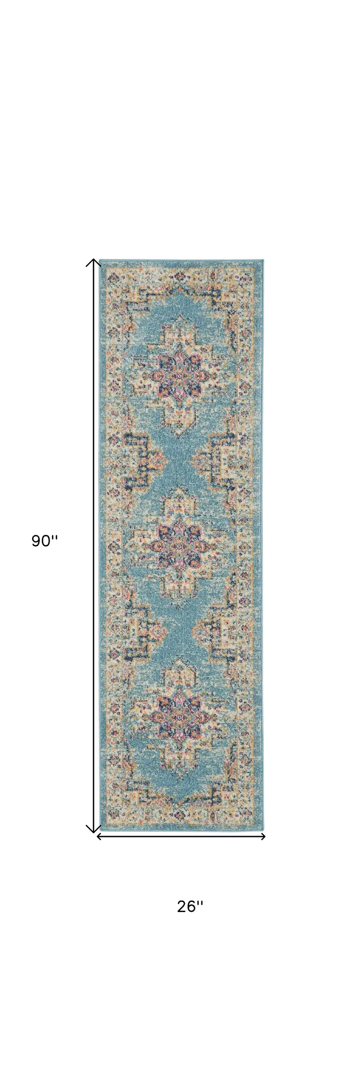 8' Blue And Ivory Southwestern Distressed Runner Rug