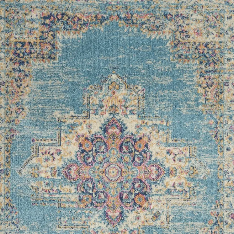 5' X 7' Blue And Ivory Southwestern Distressed Area Rug