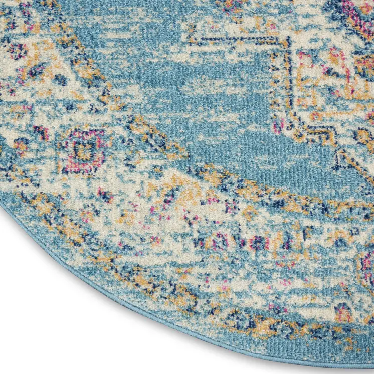 5' Blue And Ivory Southwestern Distressed Round Rug