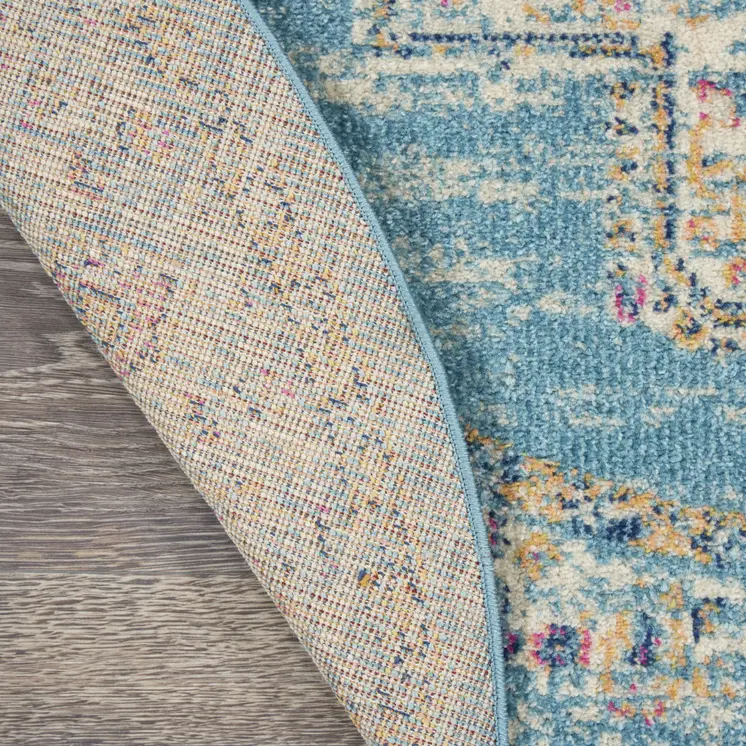 8' Blue And Ivory Southwestern Distressed Round Rug