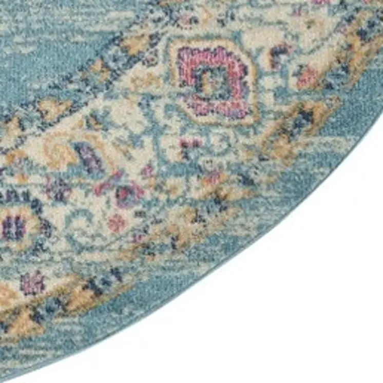 8' Blue And Ivory Southwestern Distressed Round Rug