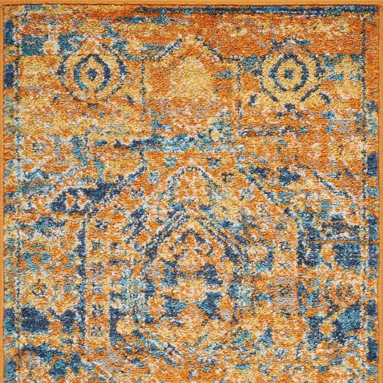 2' X 3' Teal And Gold Medallion Distressed Area Rug