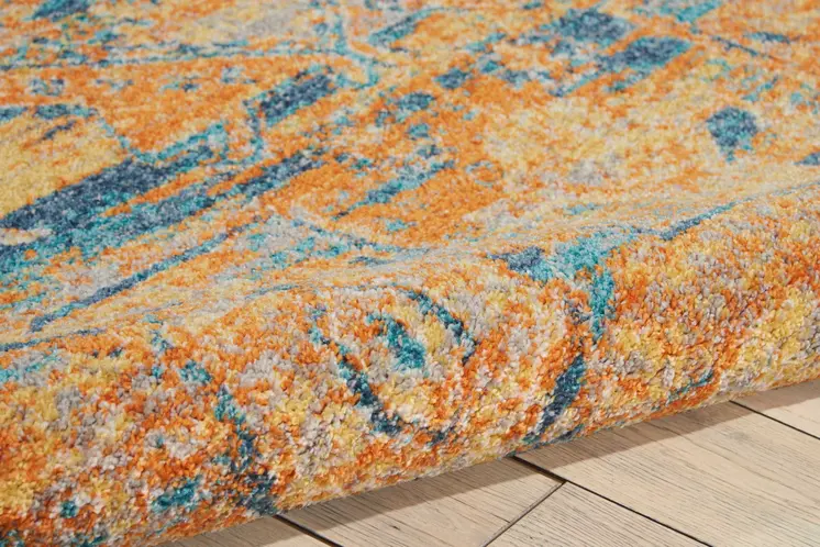 7' X 10' Teal And Gold Medallion Distressed Area Rug