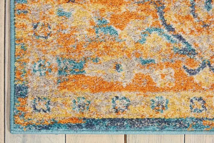 7' X 10' Teal And Gold Medallion Distressed Area Rug
