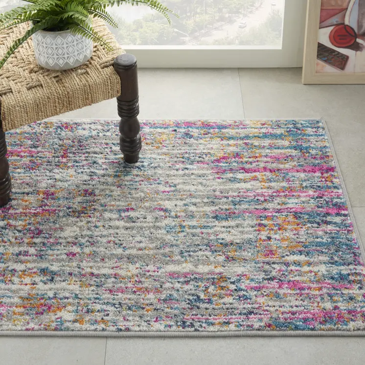 2' X 3' Ivory And Blue Abstract Area Rug