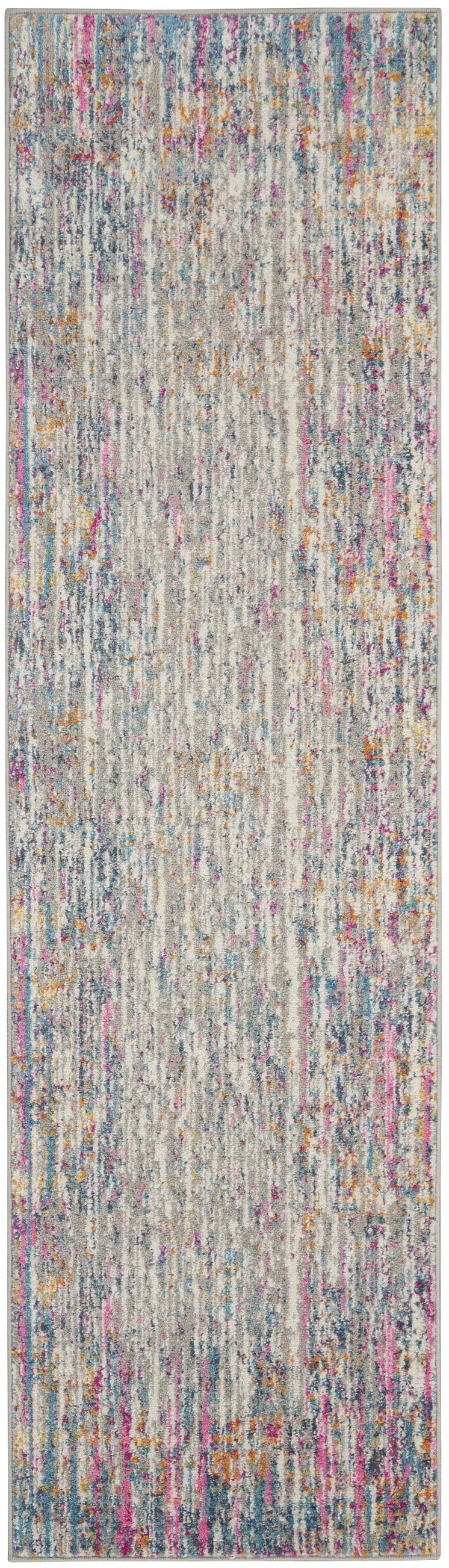 6' Ivory And Blue Abstract Runner Rug