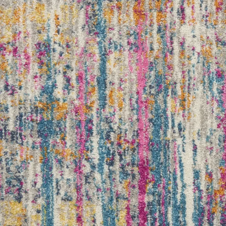 6' Ivory And Blue Abstract Runner Rug