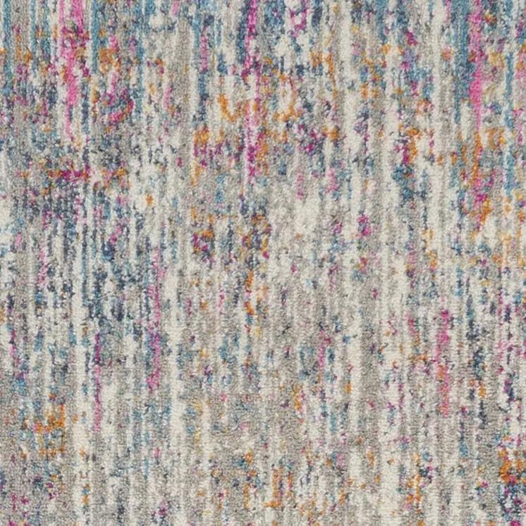 6' Ivory And Blue Abstract Runner Rug