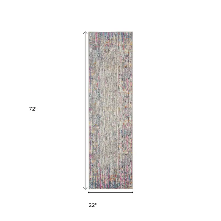 6' Ivory And Blue Abstract Runner Rug