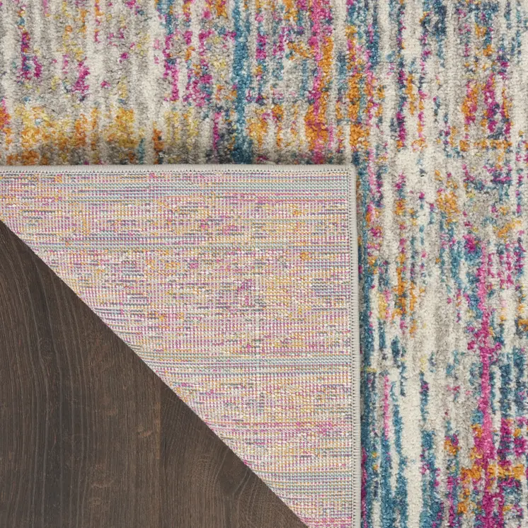 10' Ivory And Blue Abstract Runner Rug