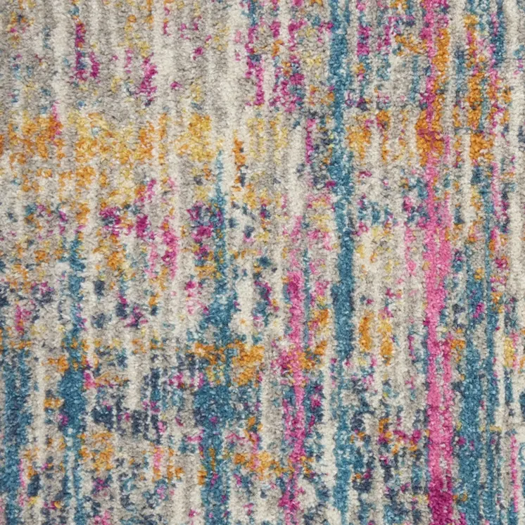 10' Ivory And Blue Abstract Runner Rug