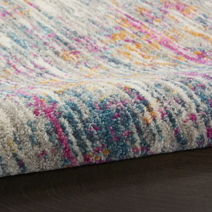 8' Ivory And Blue Abstract Runner Rug