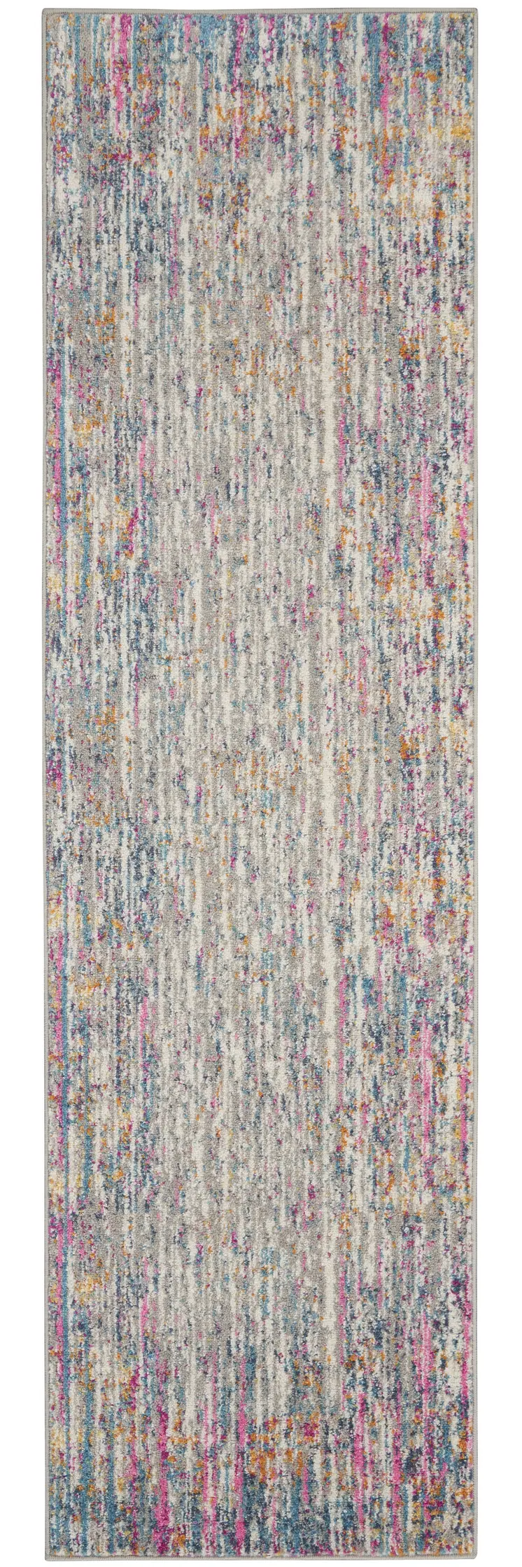 8' Ivory And Blue Abstract Runner Rug