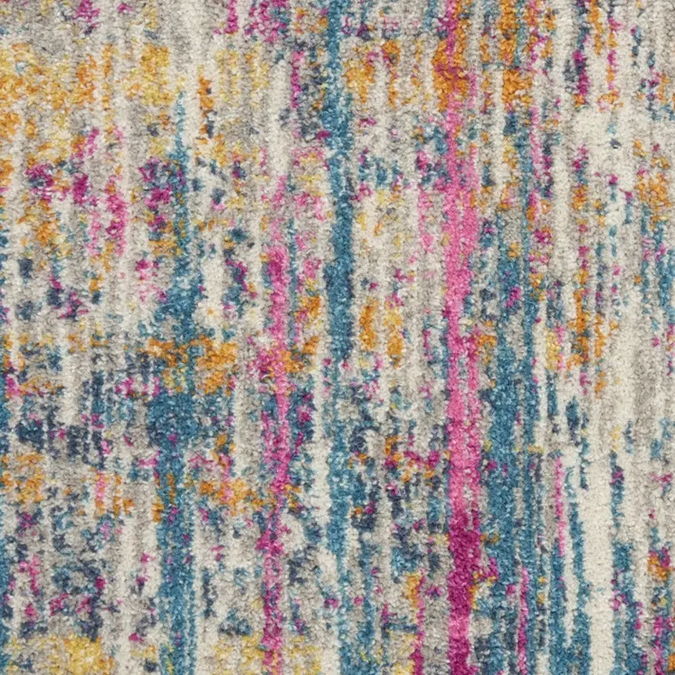 8' Ivory And Blue Abstract Runner Rug