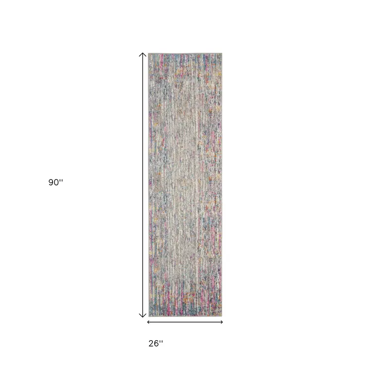 8' Ivory And Blue Abstract Runner Rug