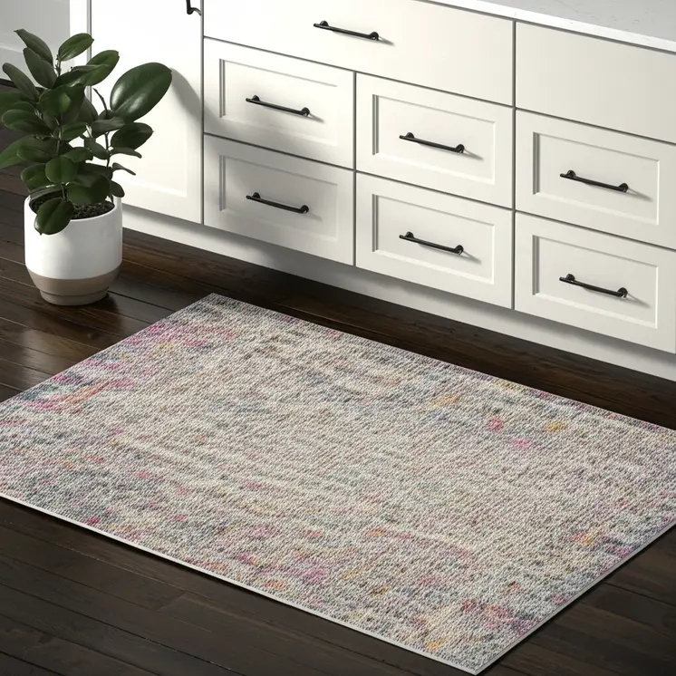 8' Ivory And Blue Abstract Runner Rug