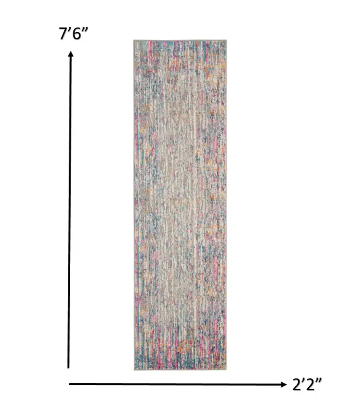 8' Ivory And Blue Abstract Runner Rug