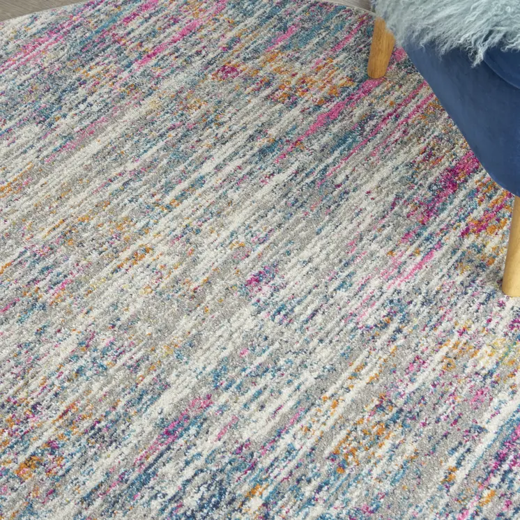 5' Ivory And Blue Abstract Round Rug